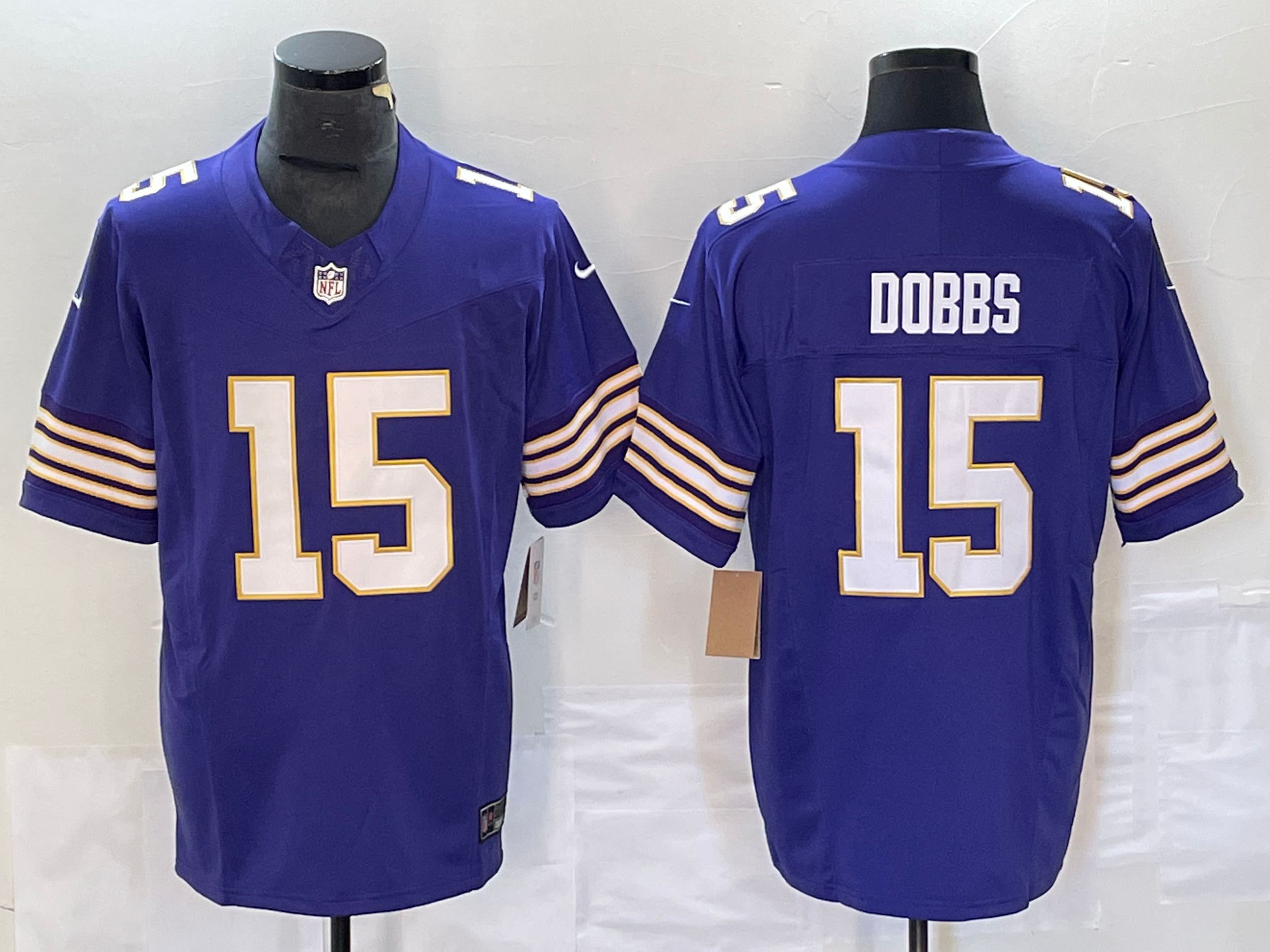 Men Minnesota Vikings #15 Dobbs Purple 2023 Nike Vapor F.U.S.E. Limited NFL Jersey